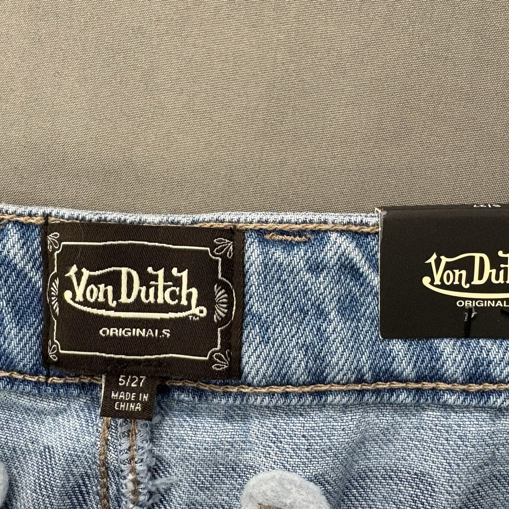 Von Dutch Women Extra Wide Leg Flare Jeans Loose Sz 27 Patch Embroidered Y2K 90s - Picture 4 of 9